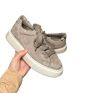 Vince Suede Platform Sneaker Quiet Luxury Snake Print Old Money Taupe Gray Sz 8